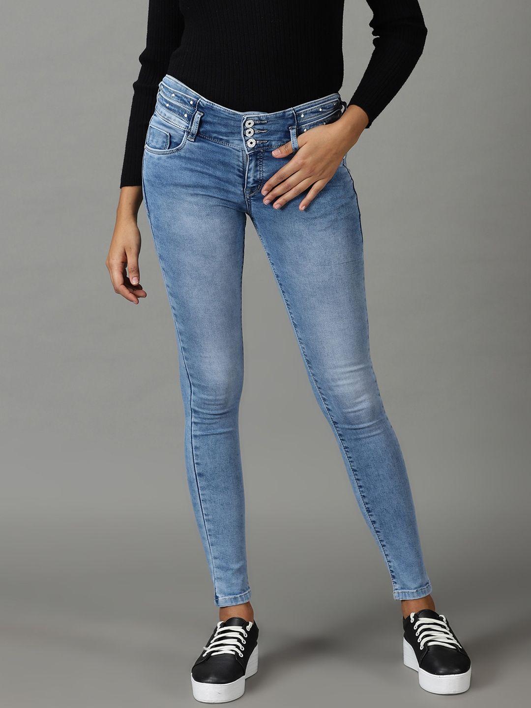 showoff women skinny fit heavy fade stretchable jeans