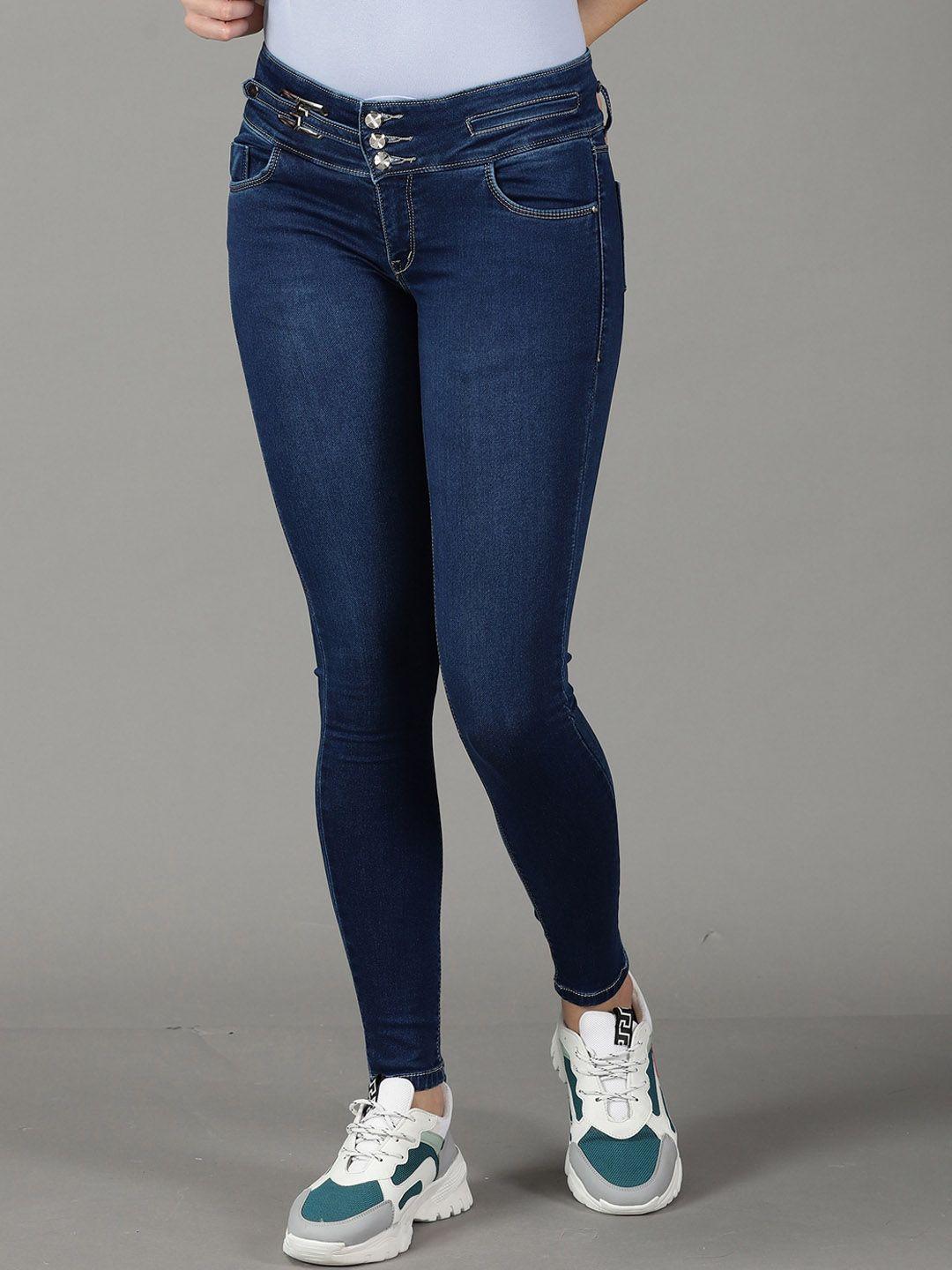 showoff women skinny fit high-rise light fade stretchable jeans