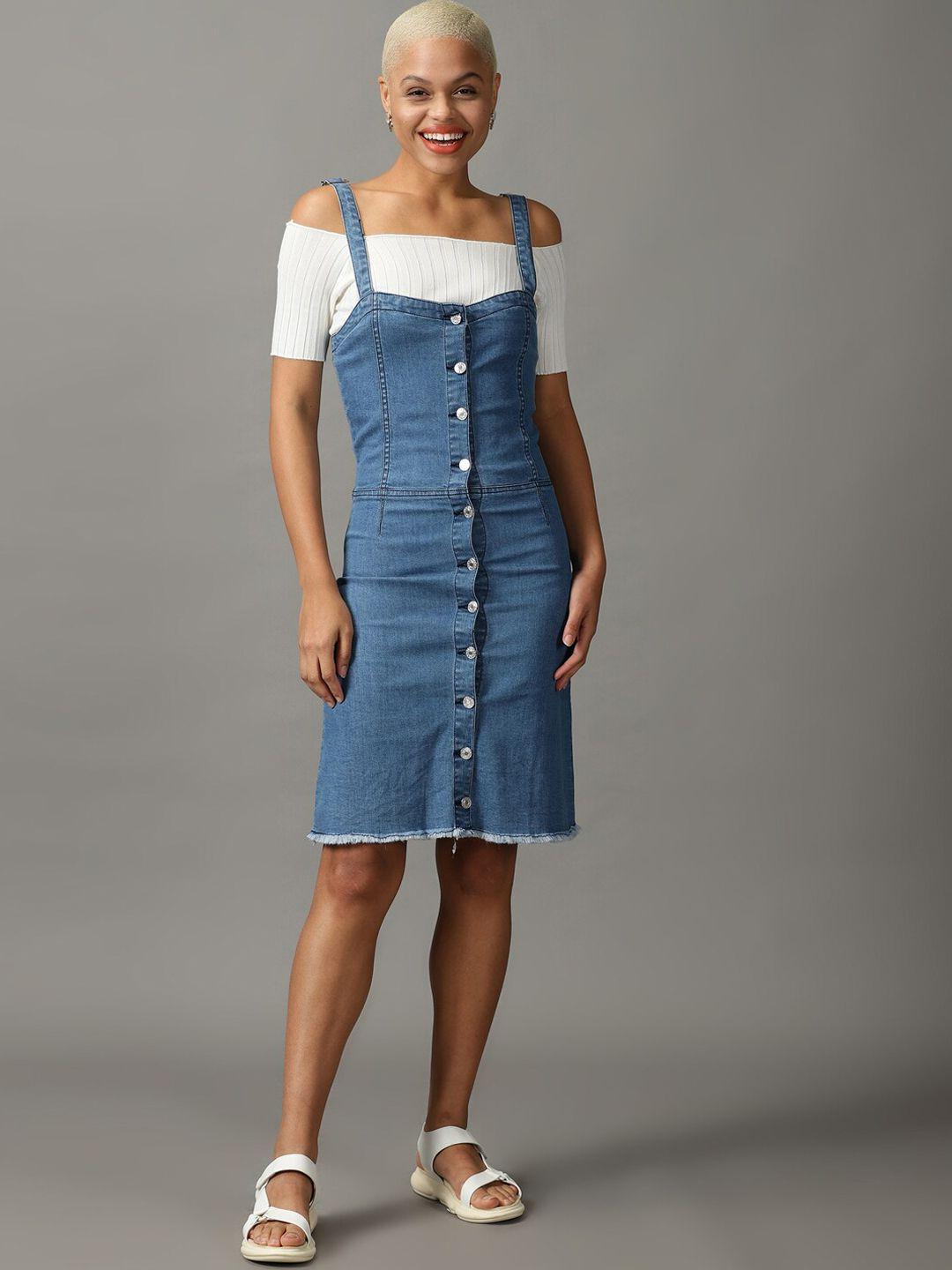 showoff women slim-fit cotton denim dungarees