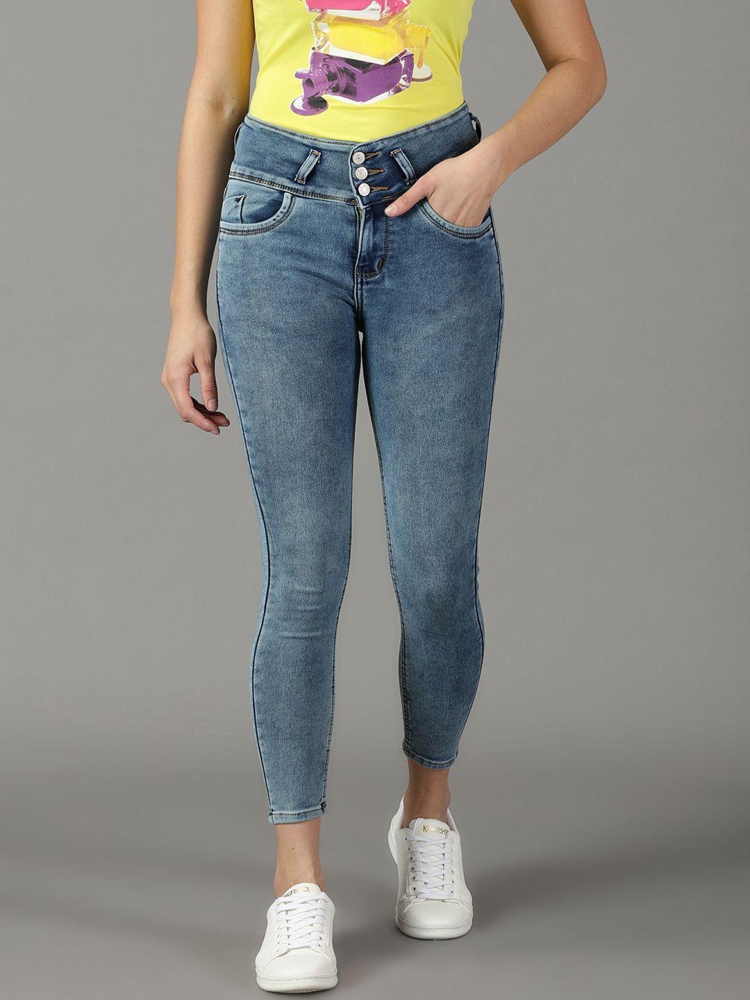 showoff women slim fit high-rise bleached stretchable cotton jeans