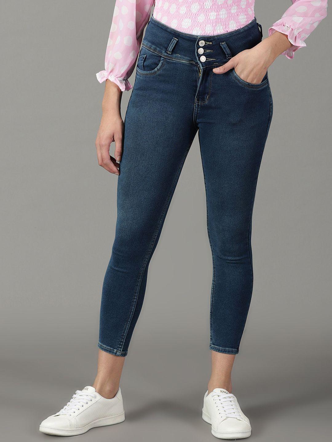 showoff women slim fit high-rise light fade bleached cotton stretchable jeans