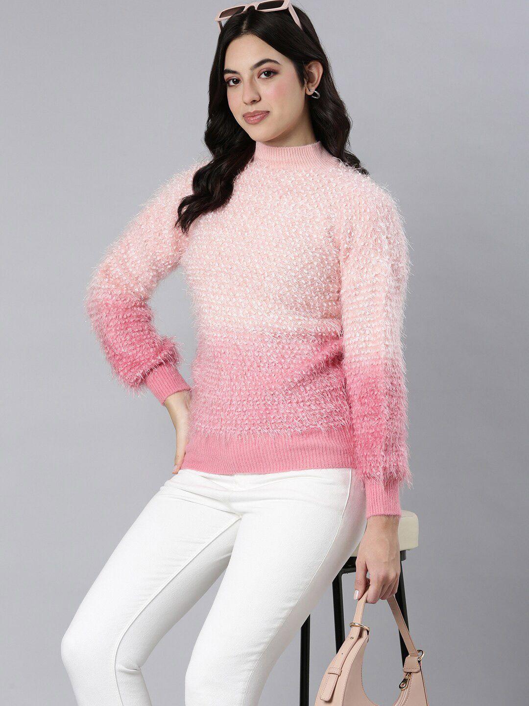 showoff women speckled printed pullover with fuzzy detail