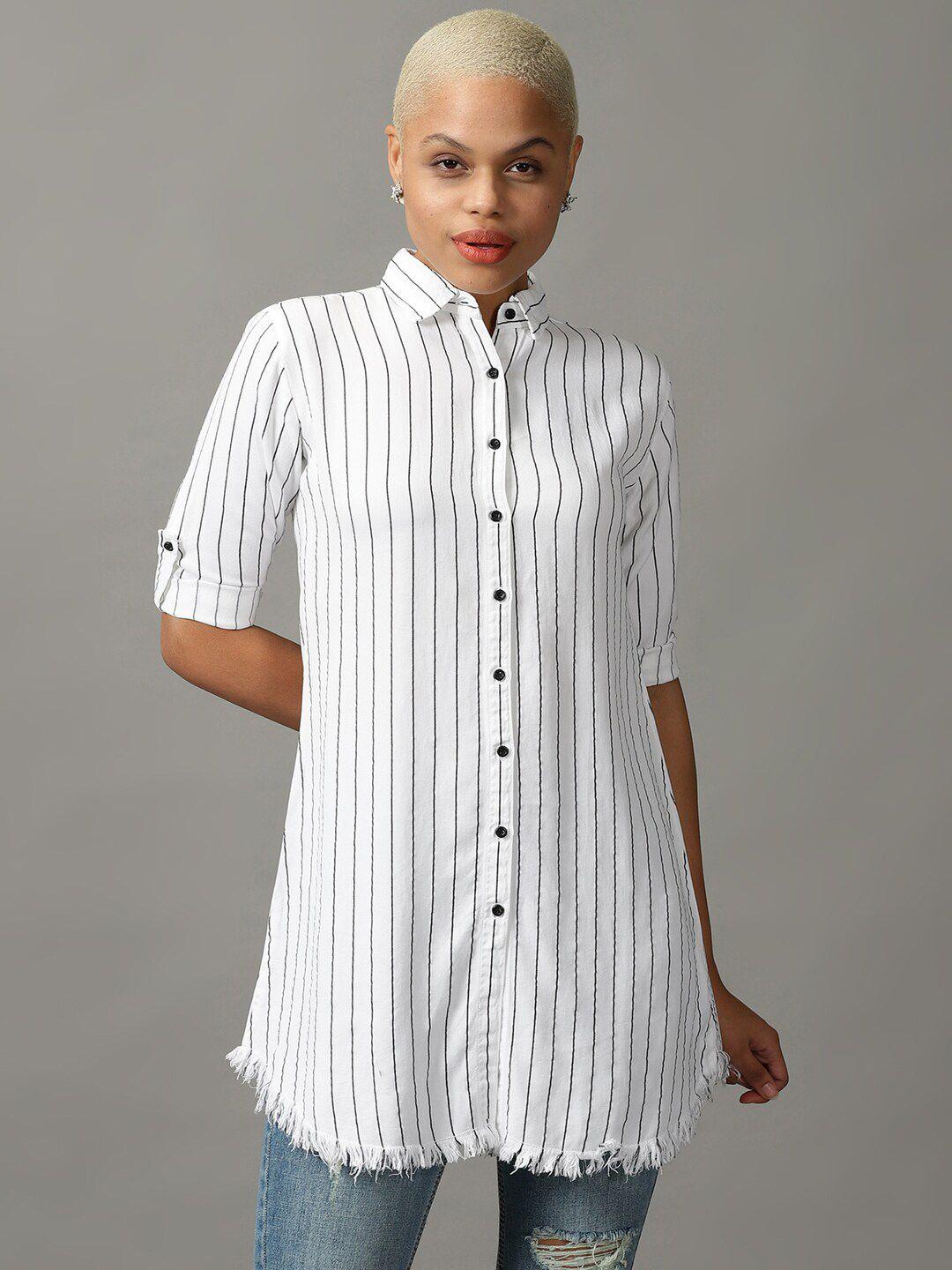 showoff women striped casual longline shirt