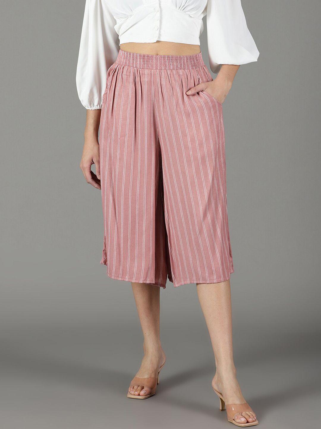 showoff women striped flared high-rise culottes trousers