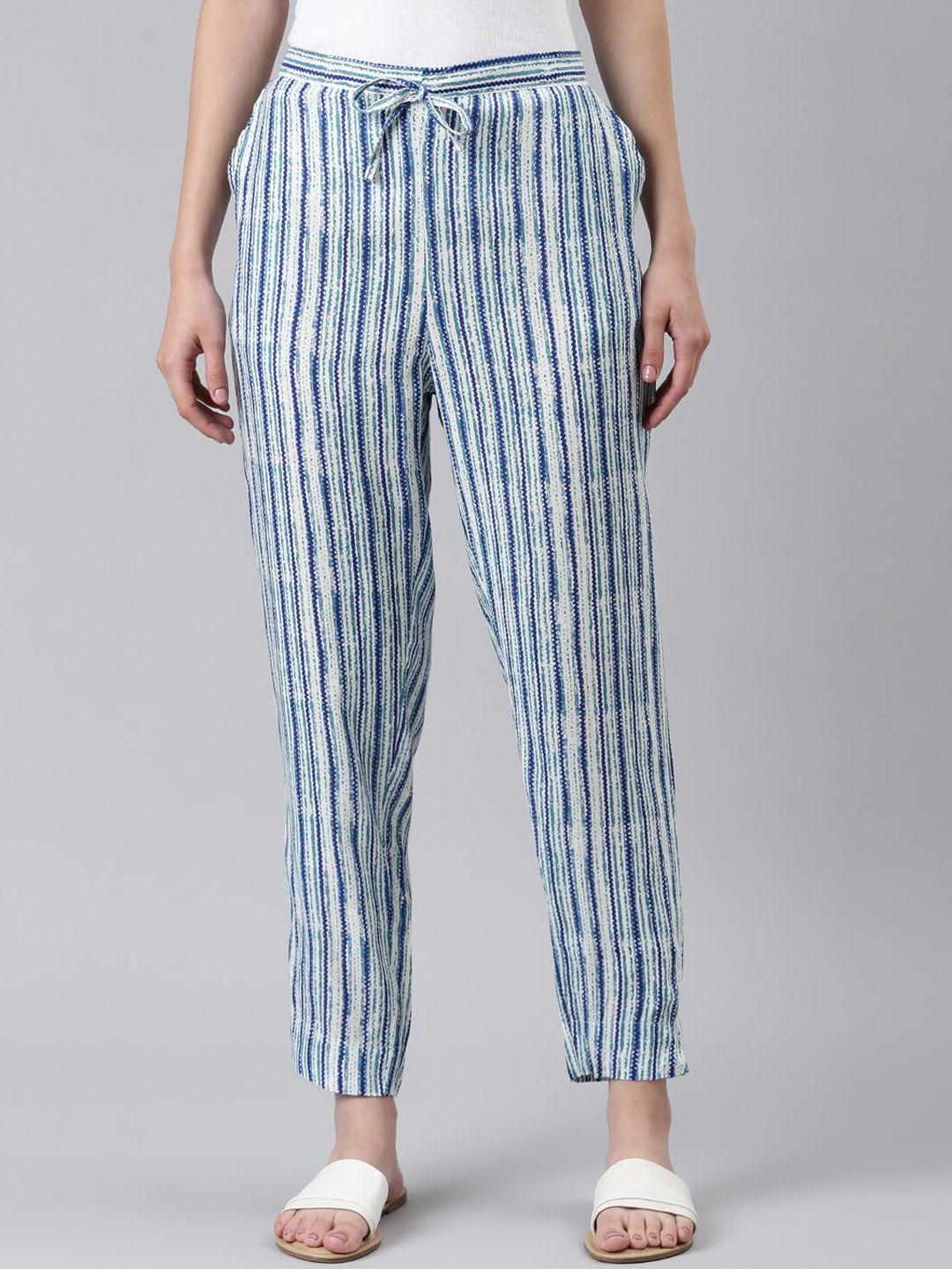 showoff women striped high-rise trousers