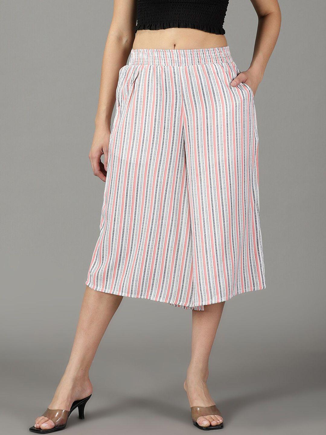 showoff women striped relaxed flared high-rise culottes trousers