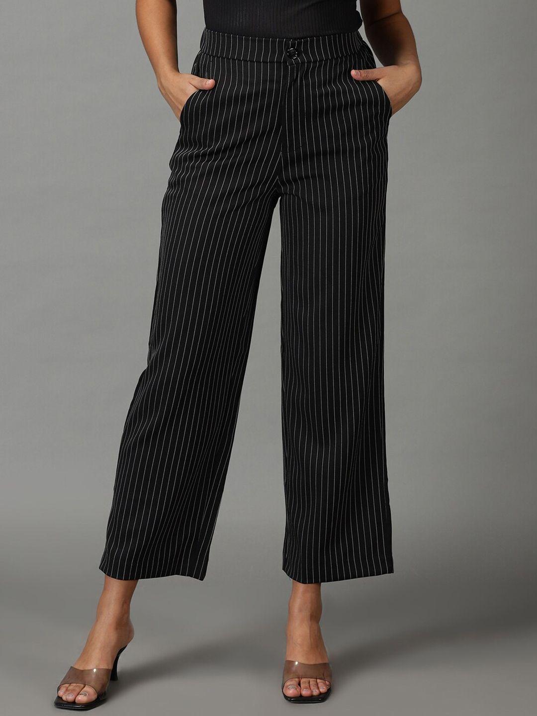 showoff women striped relaxed straight fit parallel trousers