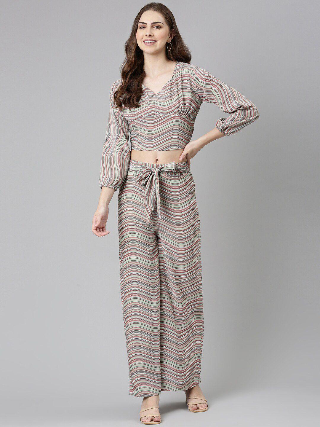 showoff women striped top with trouser co-ords