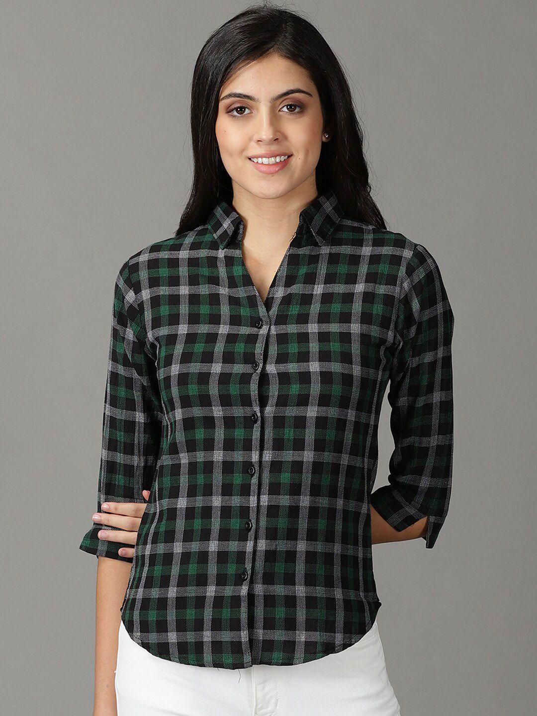 showoff women tartan checks casual cotton shirt