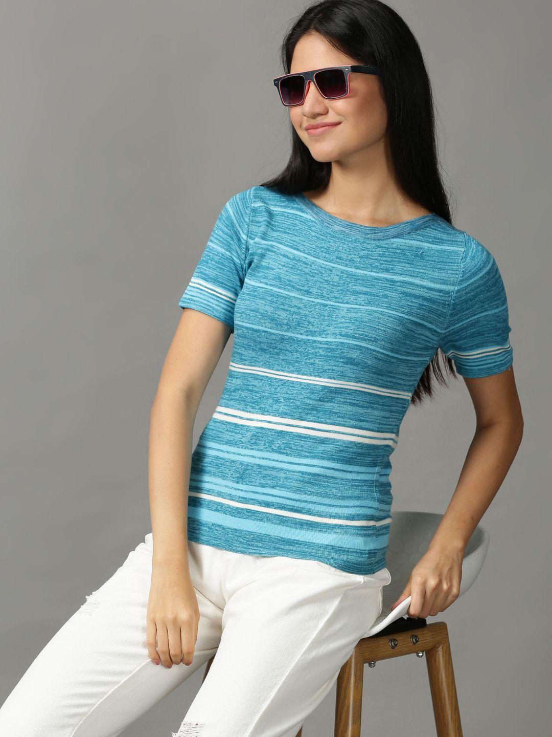 showoff women teal striped top