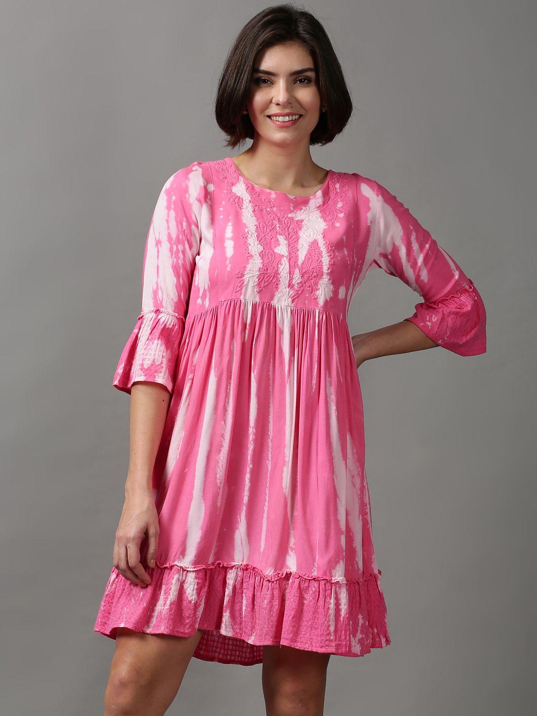 showoff women tie and dye cotton a-line dress