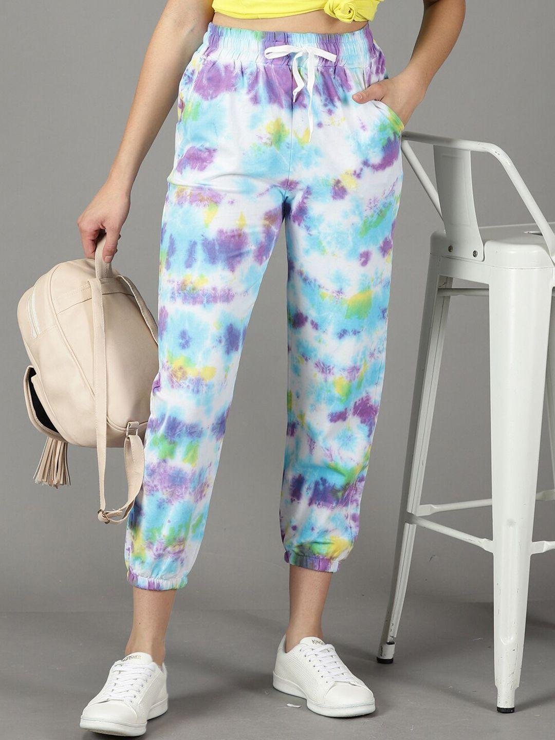 showoff women tie-dyed pure cotton joggers
