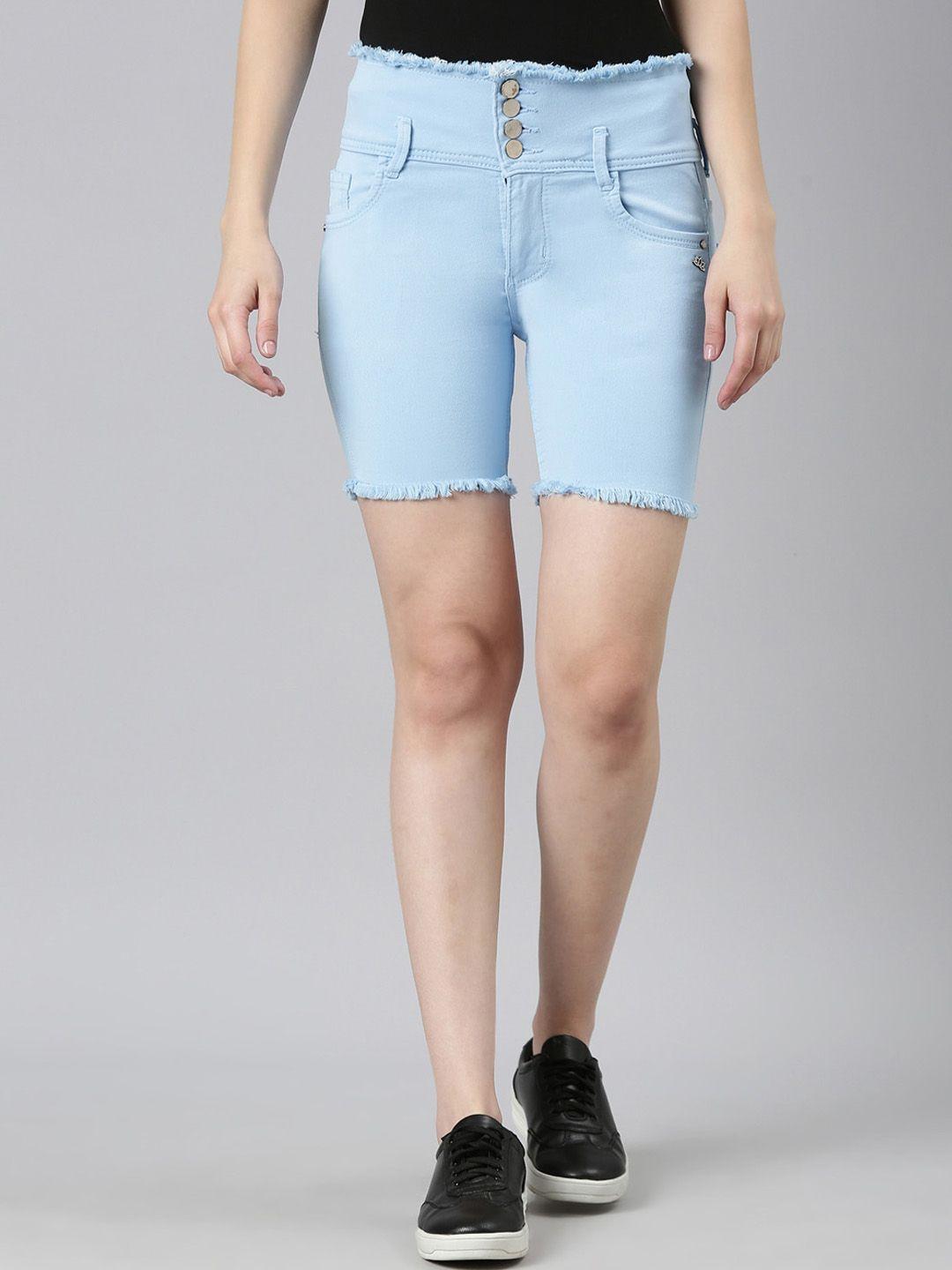 showoff women washed mid rise denim shorts