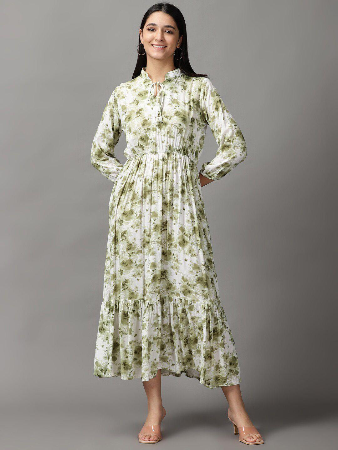 showoff women white & green floral layered maxi dress