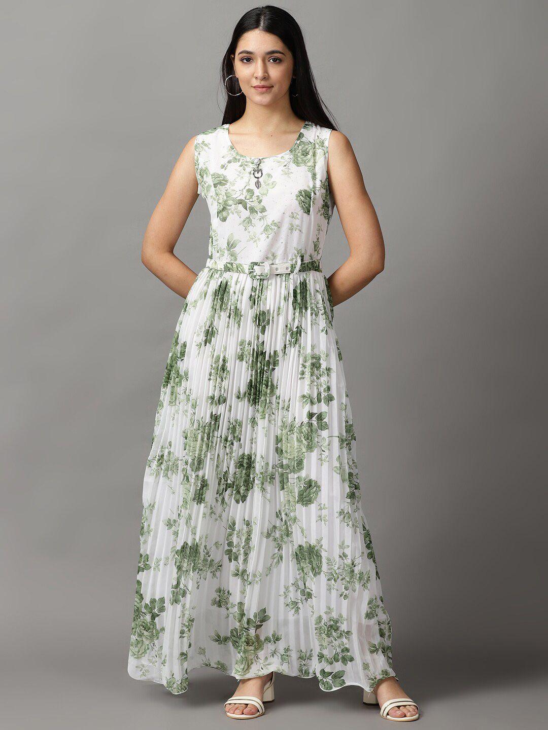 showoff women white & sea green floral maxi dress