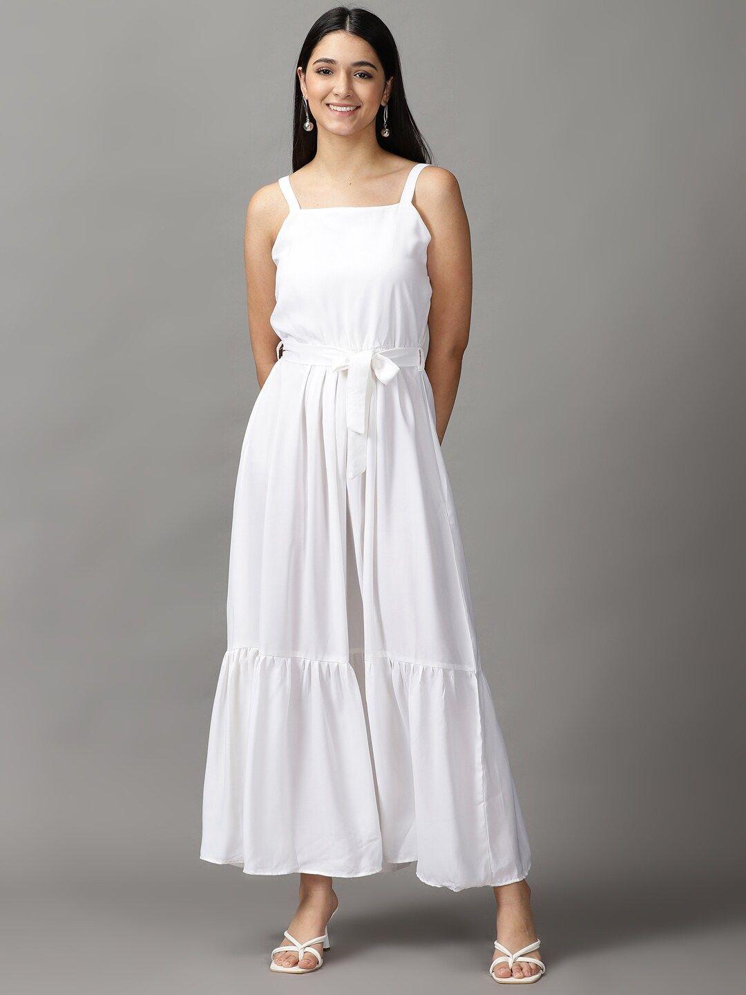 showoff women white crepe maxi maxi dress