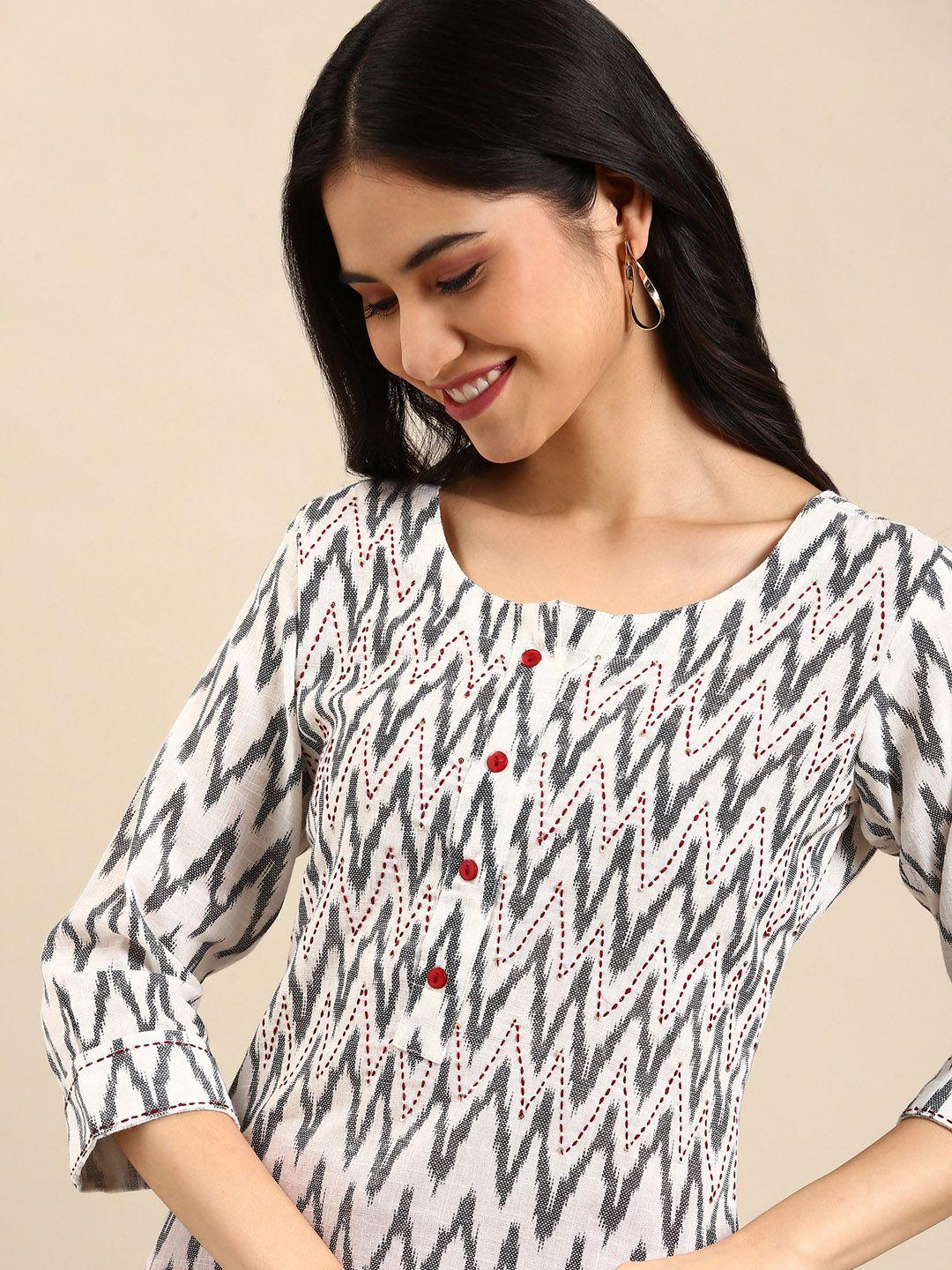 showoff women white geometric printed kurta