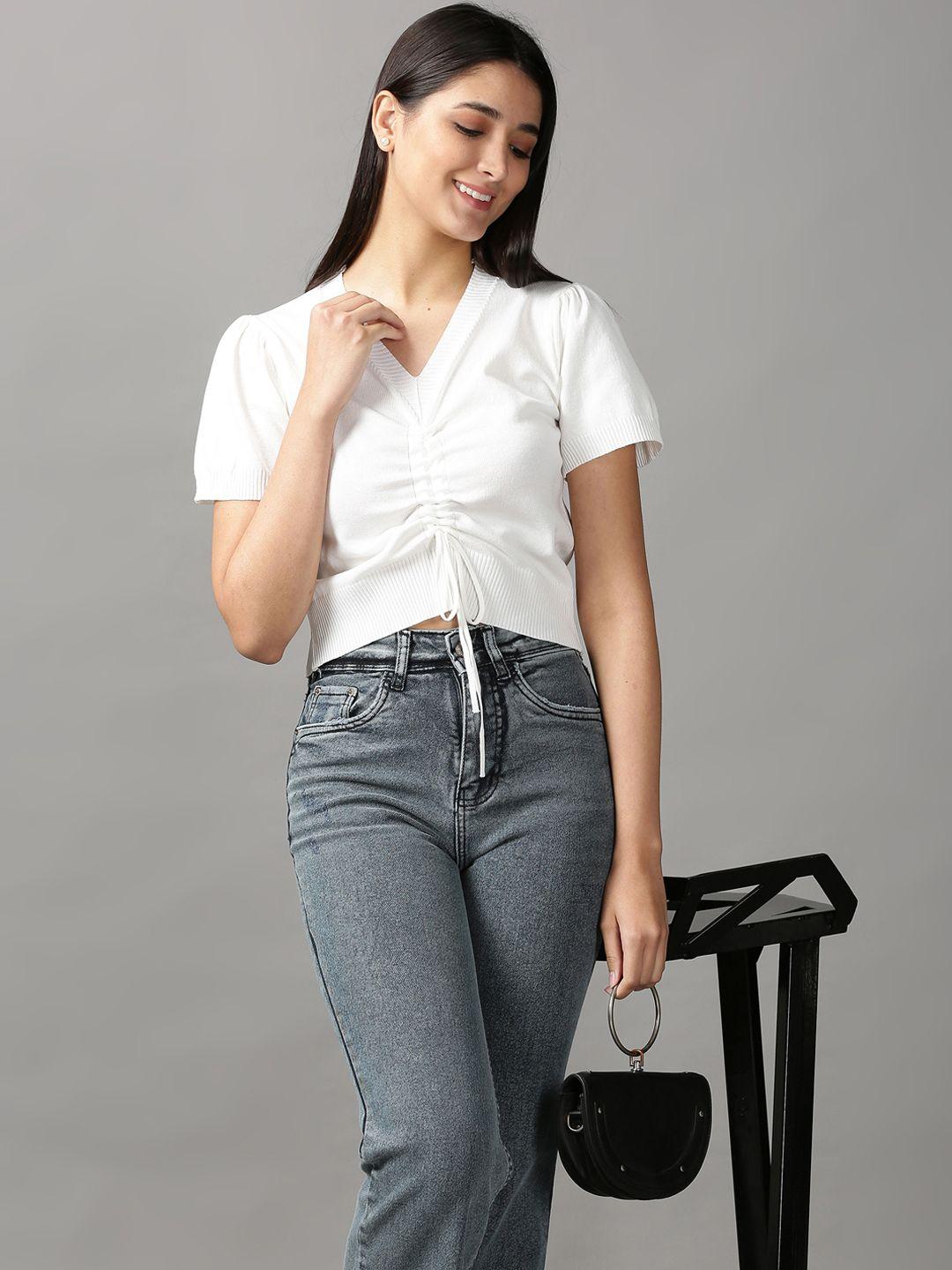 showoff women white shirt style crop top