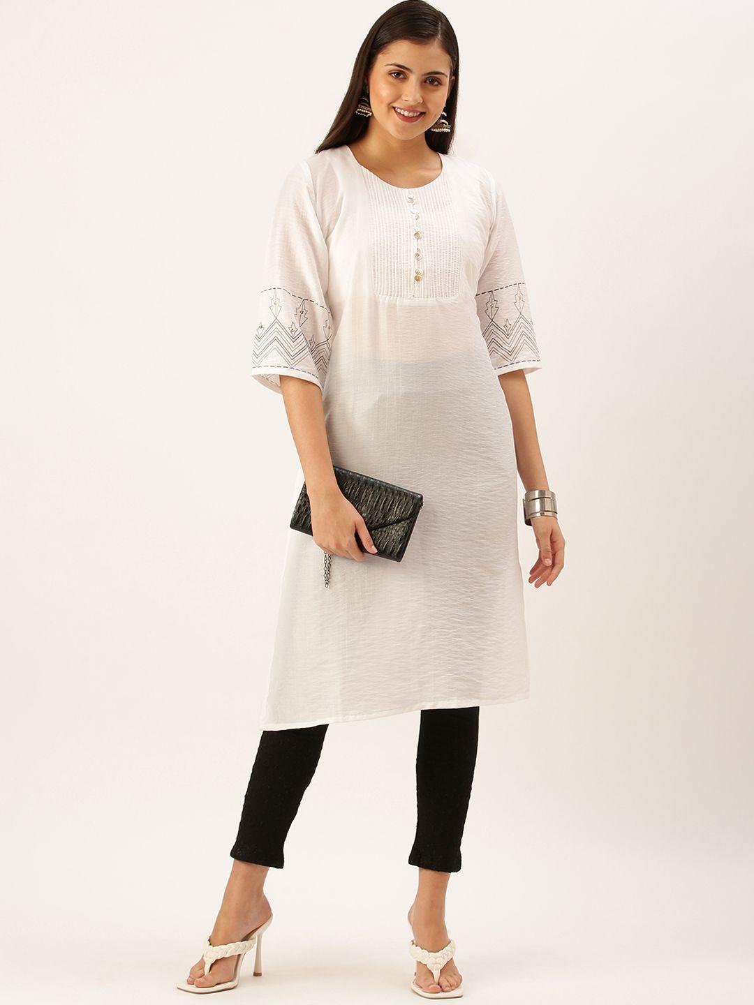 showoff women white solid a-line kurta