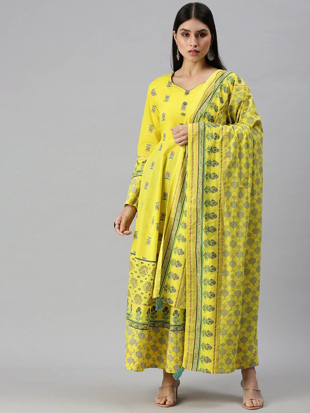 showoff women yellow ethnic motifs printed anarkali kurta