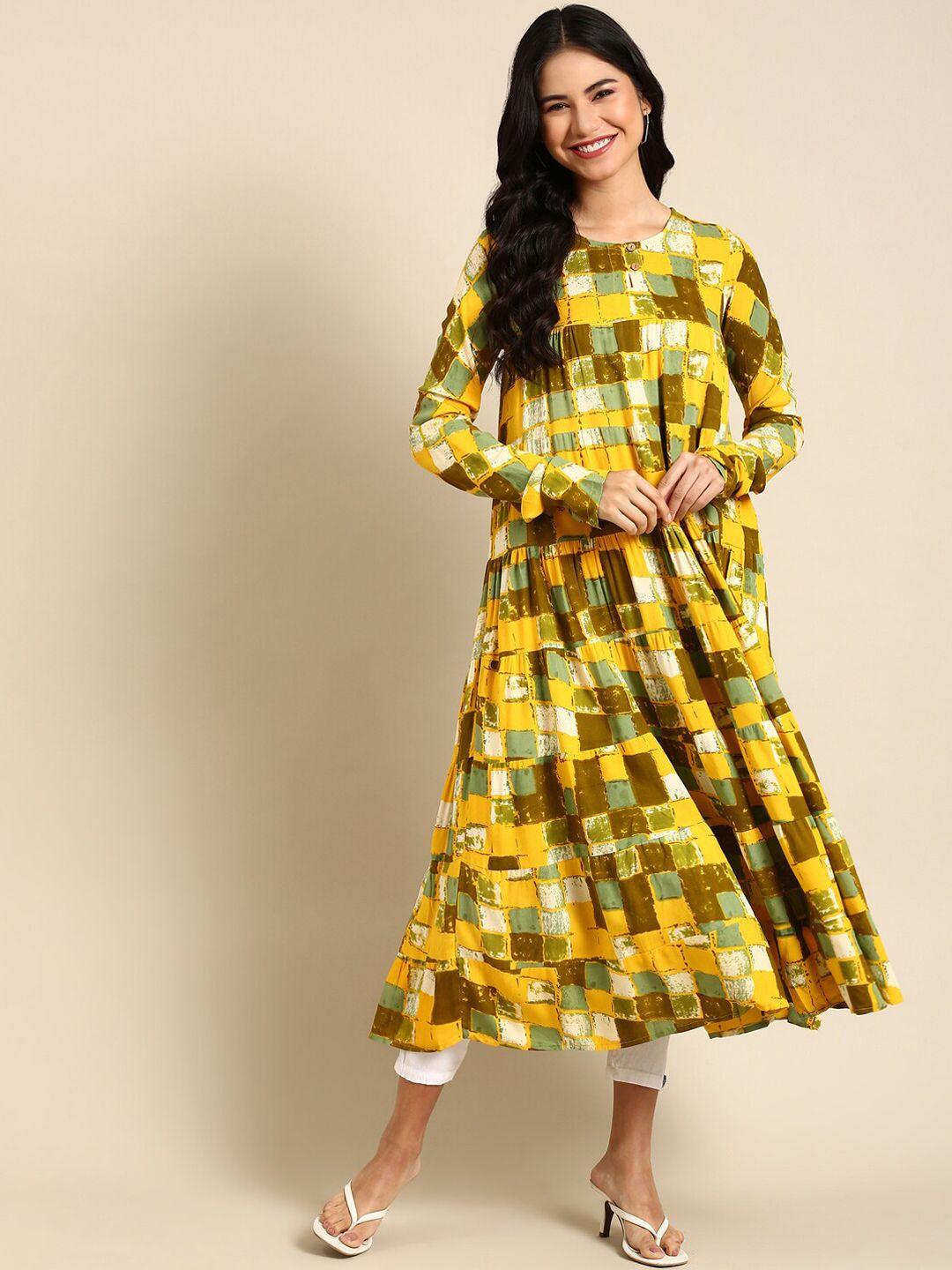 showoff women yellow printed kurta