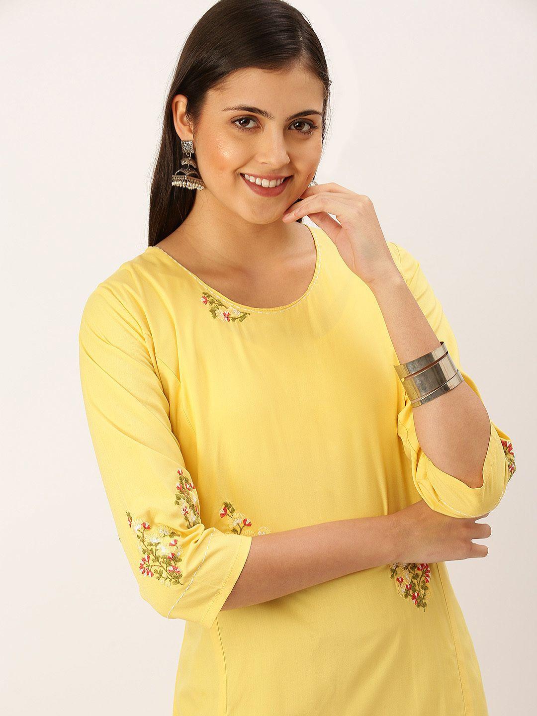 showoff women yellow thread work kurta