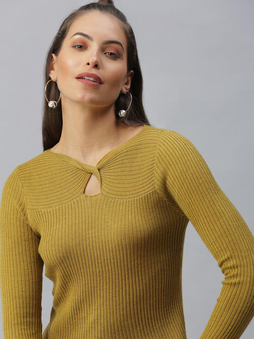 showoff yellow & cress green keyhole neck twisted top