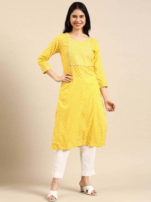 showoff yellow & white printed kurta pant set