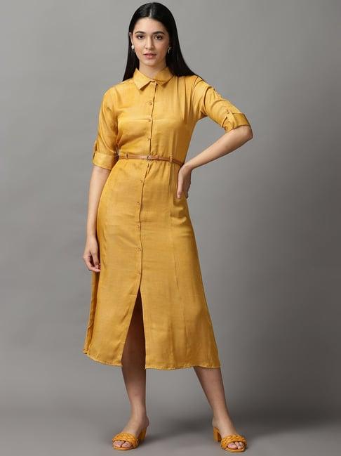 showoff yellow cotton a-line dress