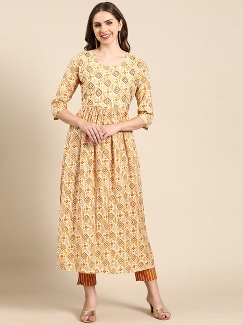 showoff yellow embellished kurta with pants