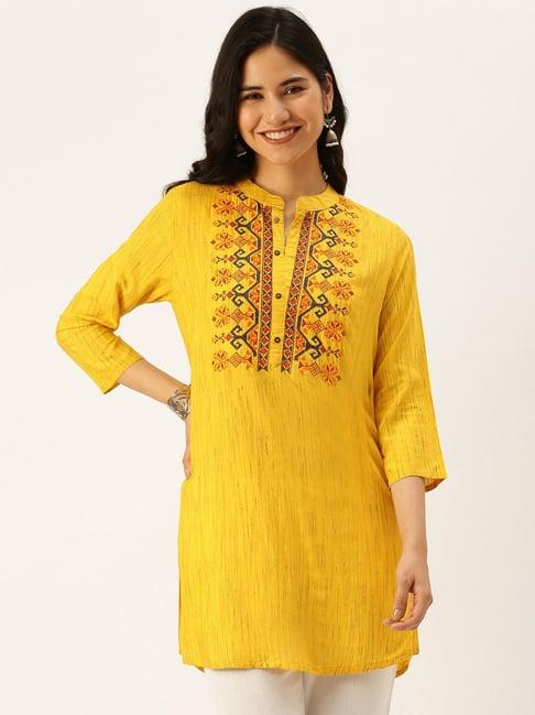 showoff yellow embroidered straight kurti