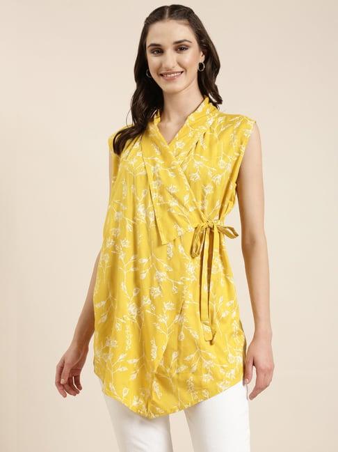 showoff yellow floral print kurti