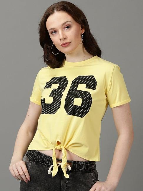 showoff yellow graphic print crop top