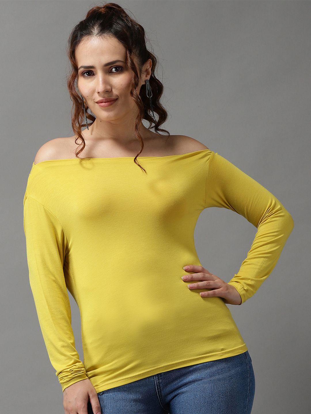 showoff yellow off-shoulder bardot top