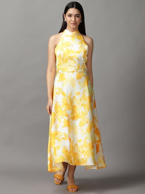 showoff yellow printed maxi dress