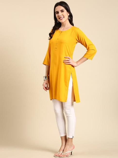 showoff yellow regular fit kurti