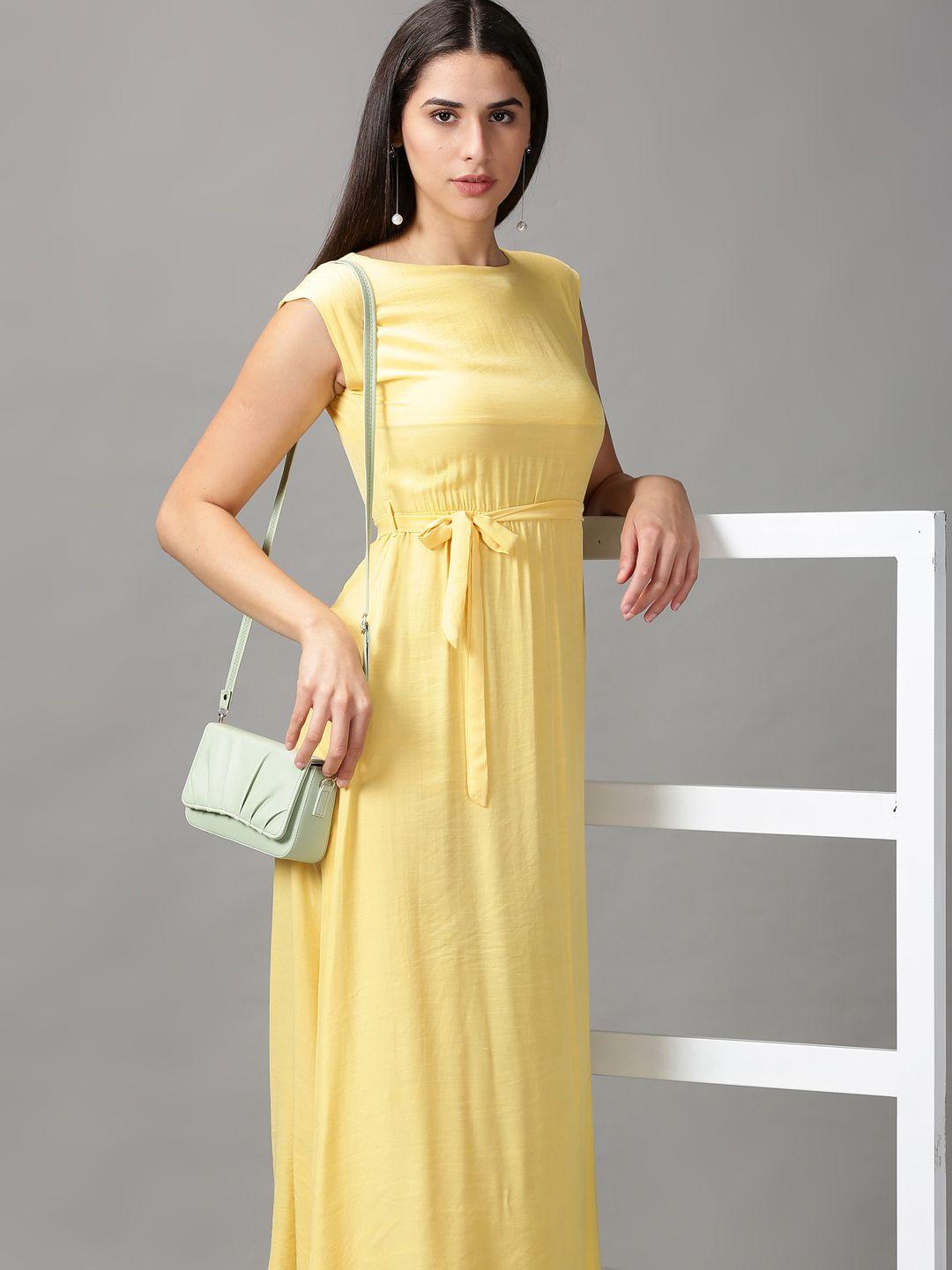 showoff yellow solid maxi dress