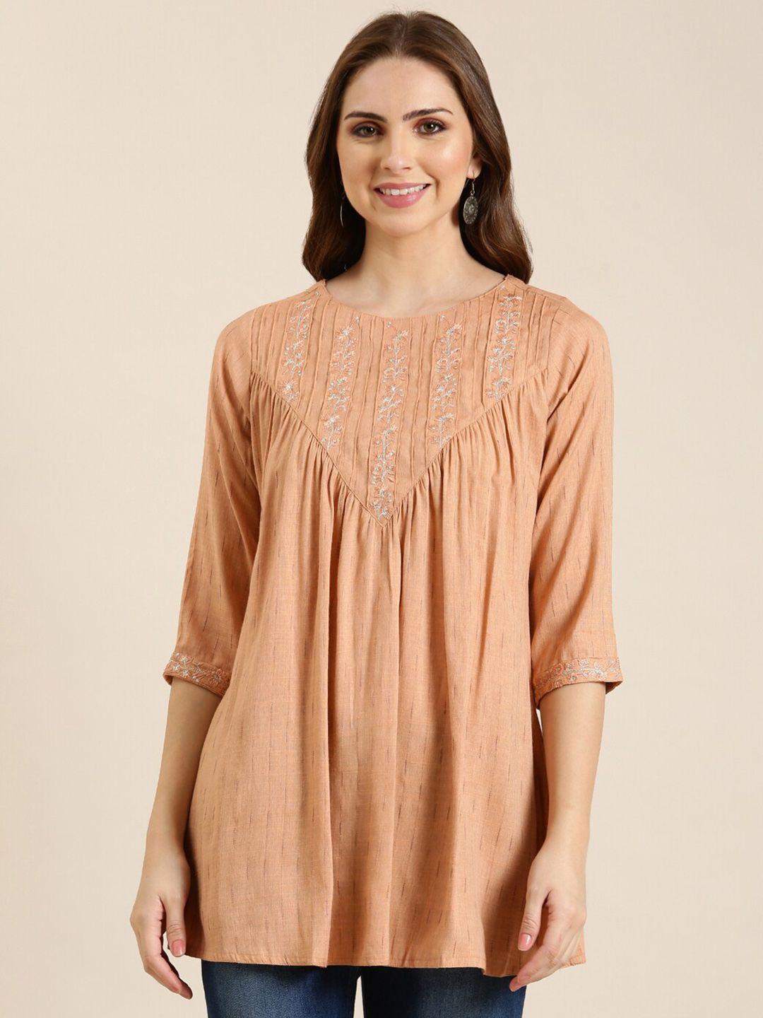 showoff yoke design thread work dobby a-line kurti