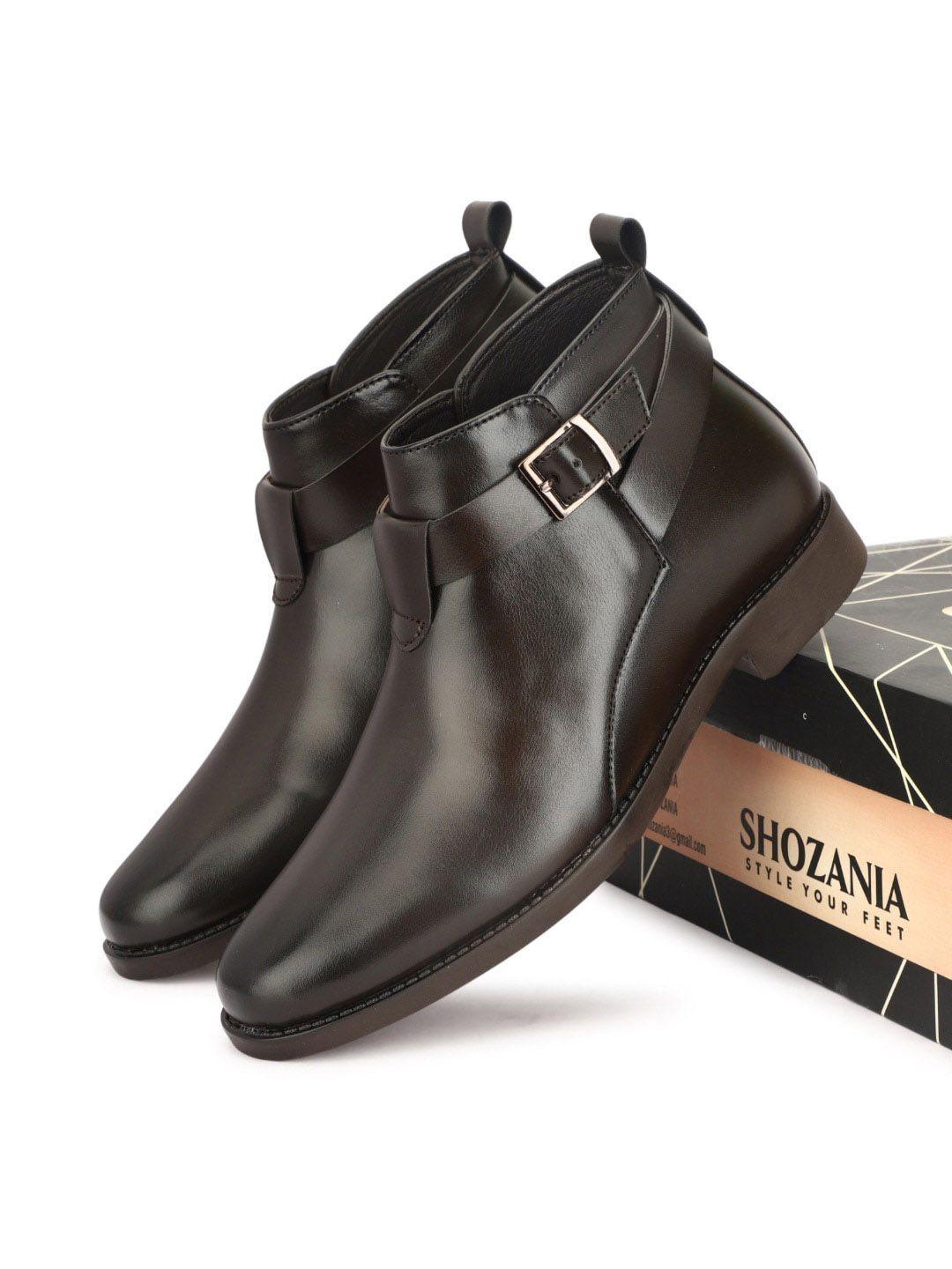 shozania men jodhpuri mid top leather regular boots with buckle detail