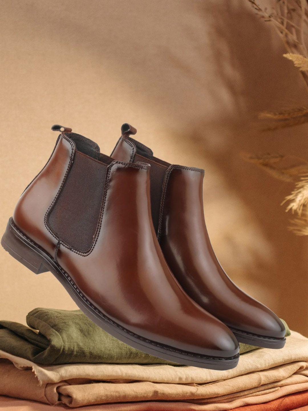 shozania men mid top leather chelsea boots