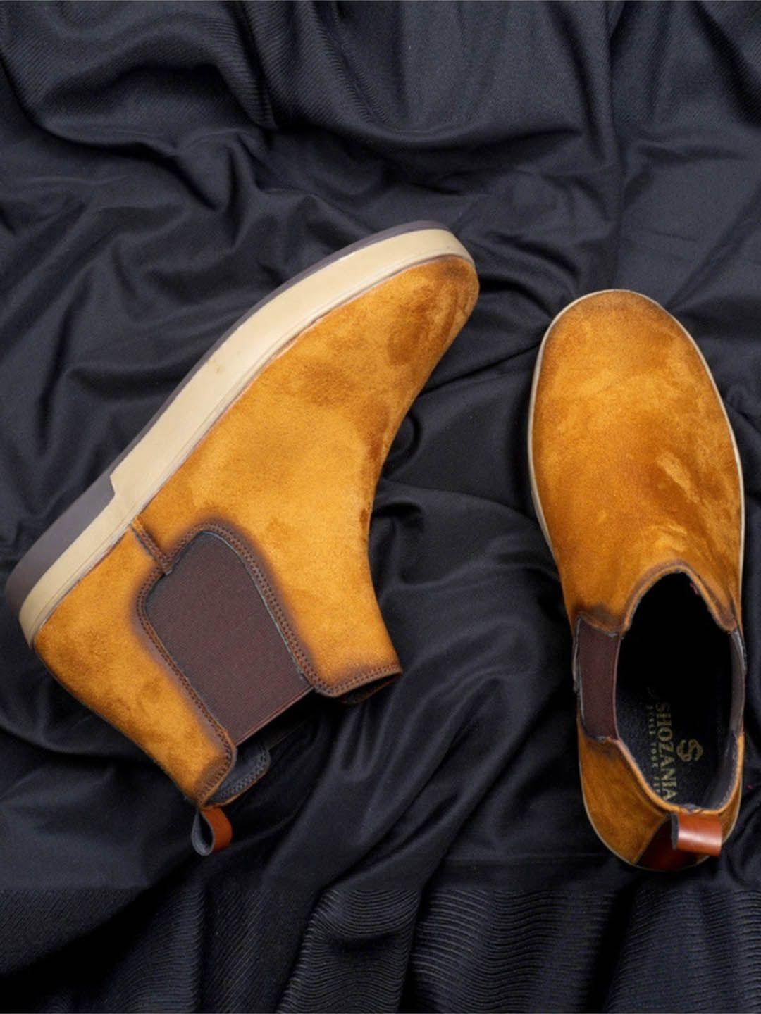 shozania men mid top leather chelsea boots