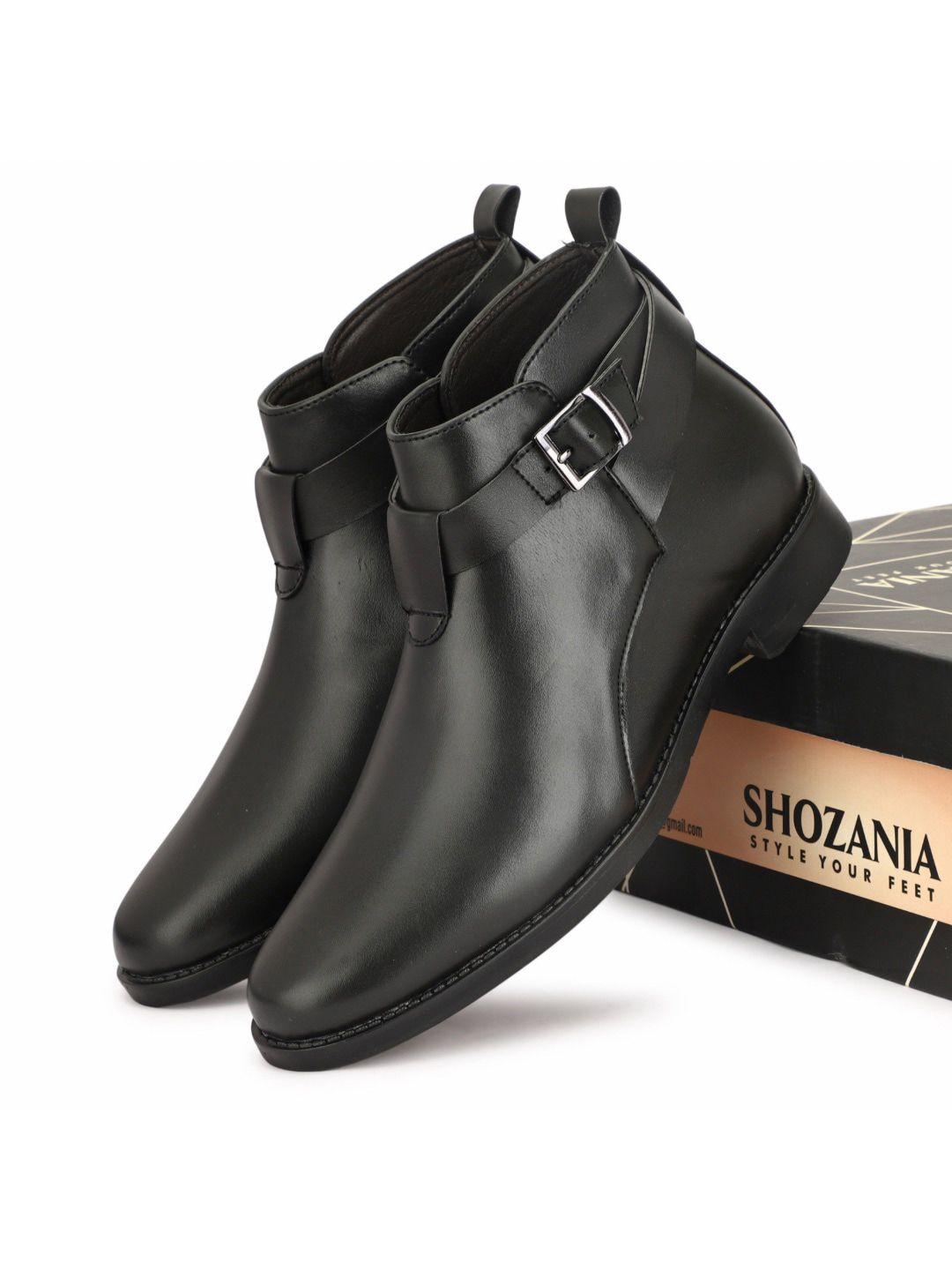 shozania men side buckle leather regular boots
