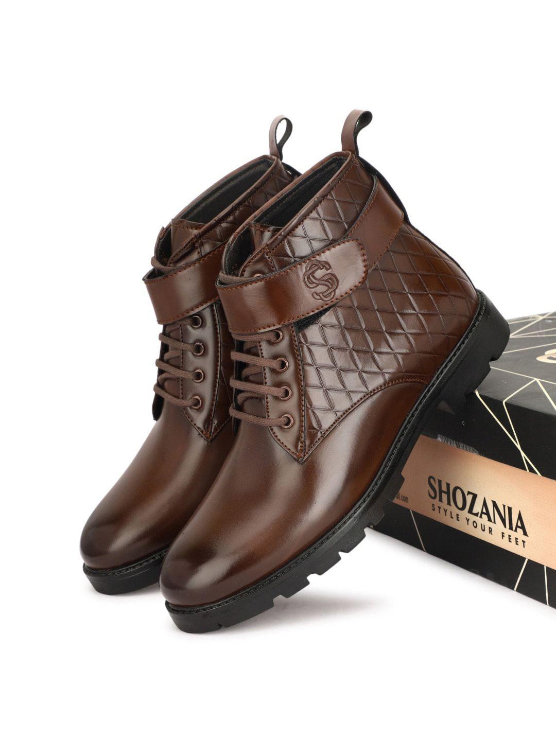 shozania men textured mid top leather regular boots
