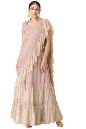 shraddha kapoor for indya blush polka foil skirt with attached dupatta - pink