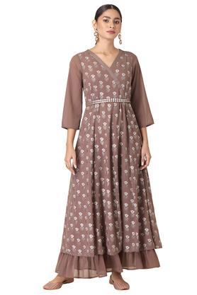 shraddha kapoor for indya motifs georgette ethnic maxi dress - pink