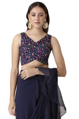shraddha kapoor for indya navy floral embroidered sleeveless crop top - blue