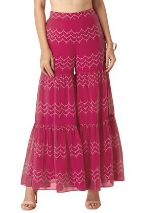 shraddha kapoor for indya pink & white bandhej chevron tiered sharara pants - pink