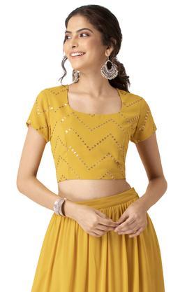 shraddha kapoor for indya yellow & gold-toned geometric embellished regular crop top - yellow