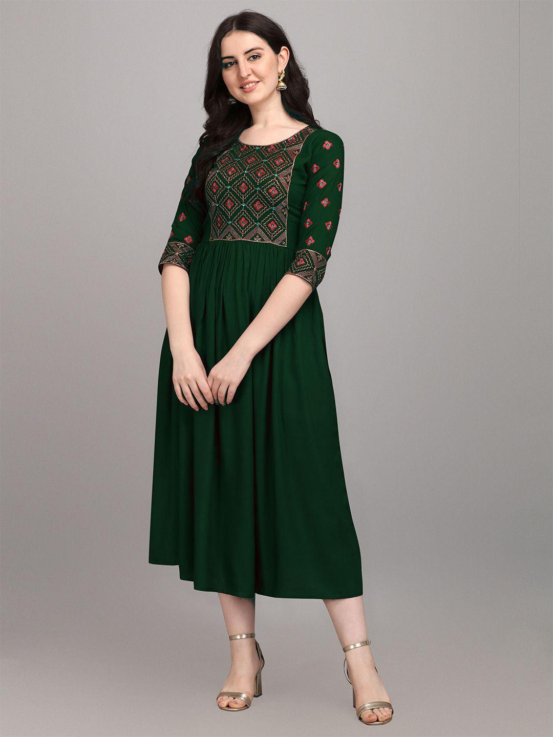 shree ramkrishna fab embroidered fit and flare midi dress