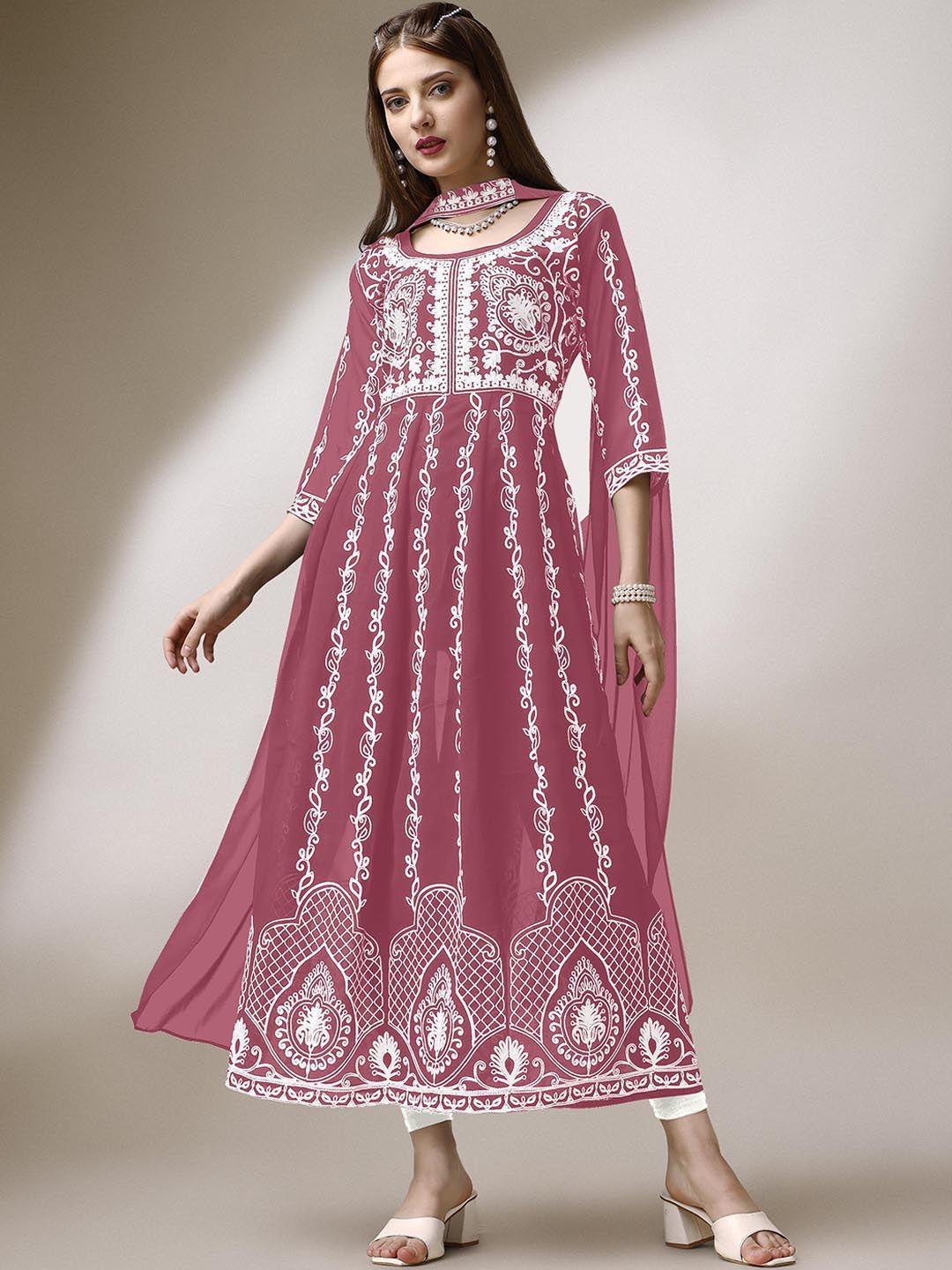 shree ramkrishna fab ethnic embroidered chikankari georgette anarkali kurta with dupatta